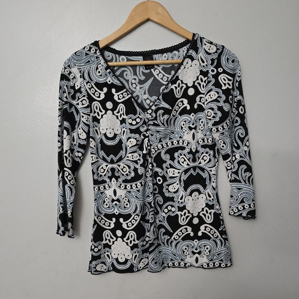 Wrapper Vintage Top Y2K Cinched Bust Size S/M Black White Textured Slinky - Picture 2 of 10